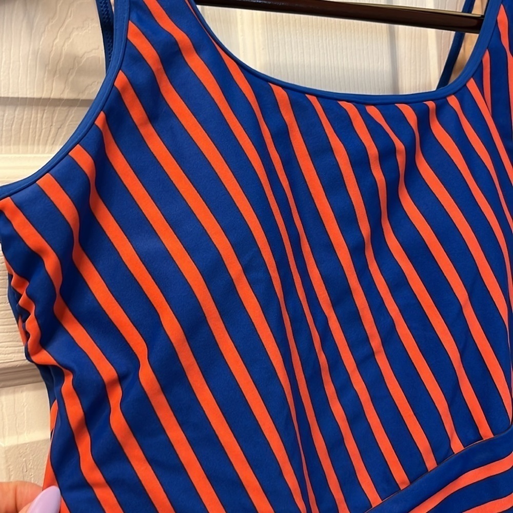 Lands’End one piece swimsuit, size 16 blue orange striped new without tags - Picture 3 of 8